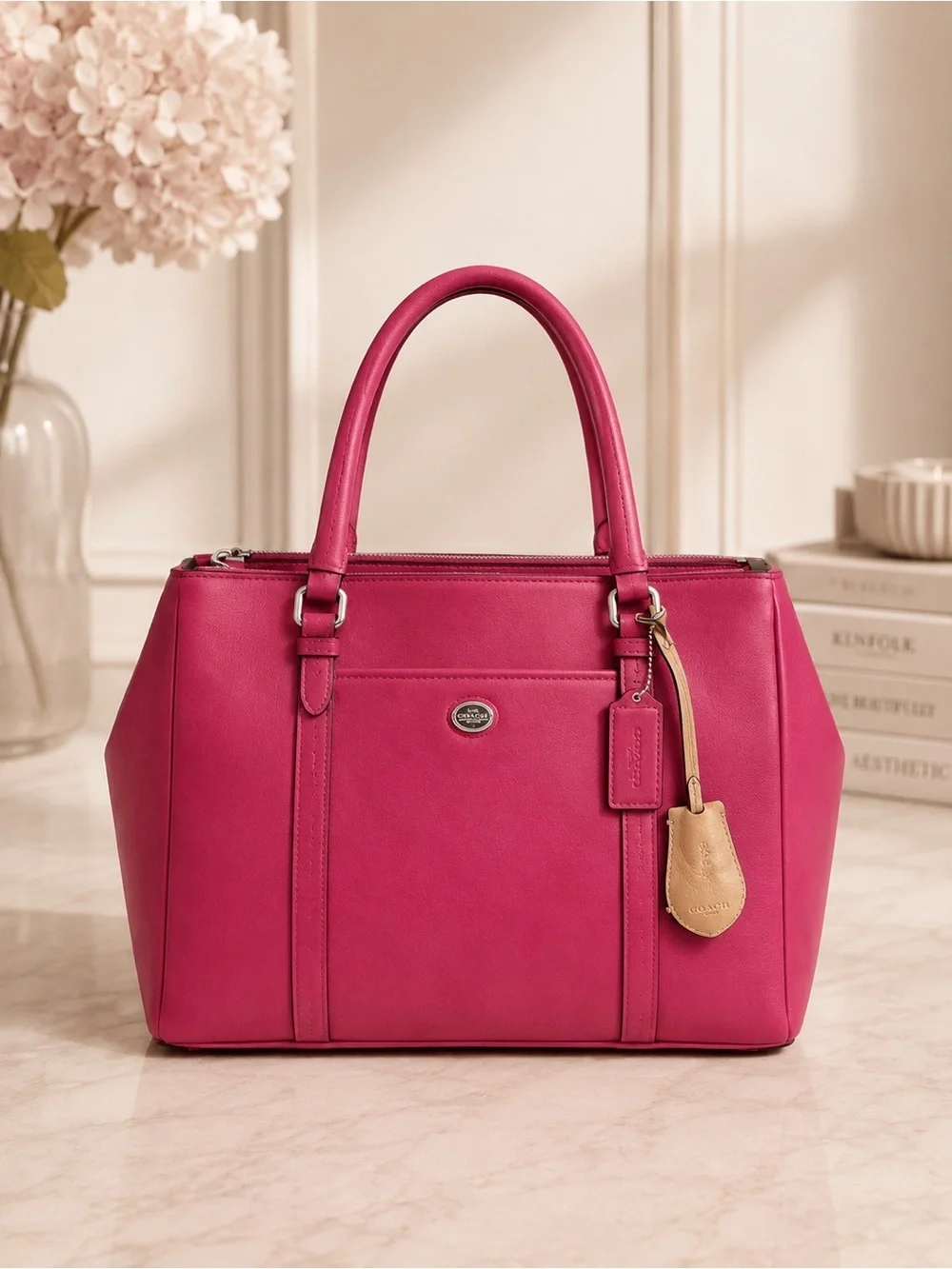 Coach Legacy Pink Leather Satchel Shoulder Tote Structured Carryall Bag